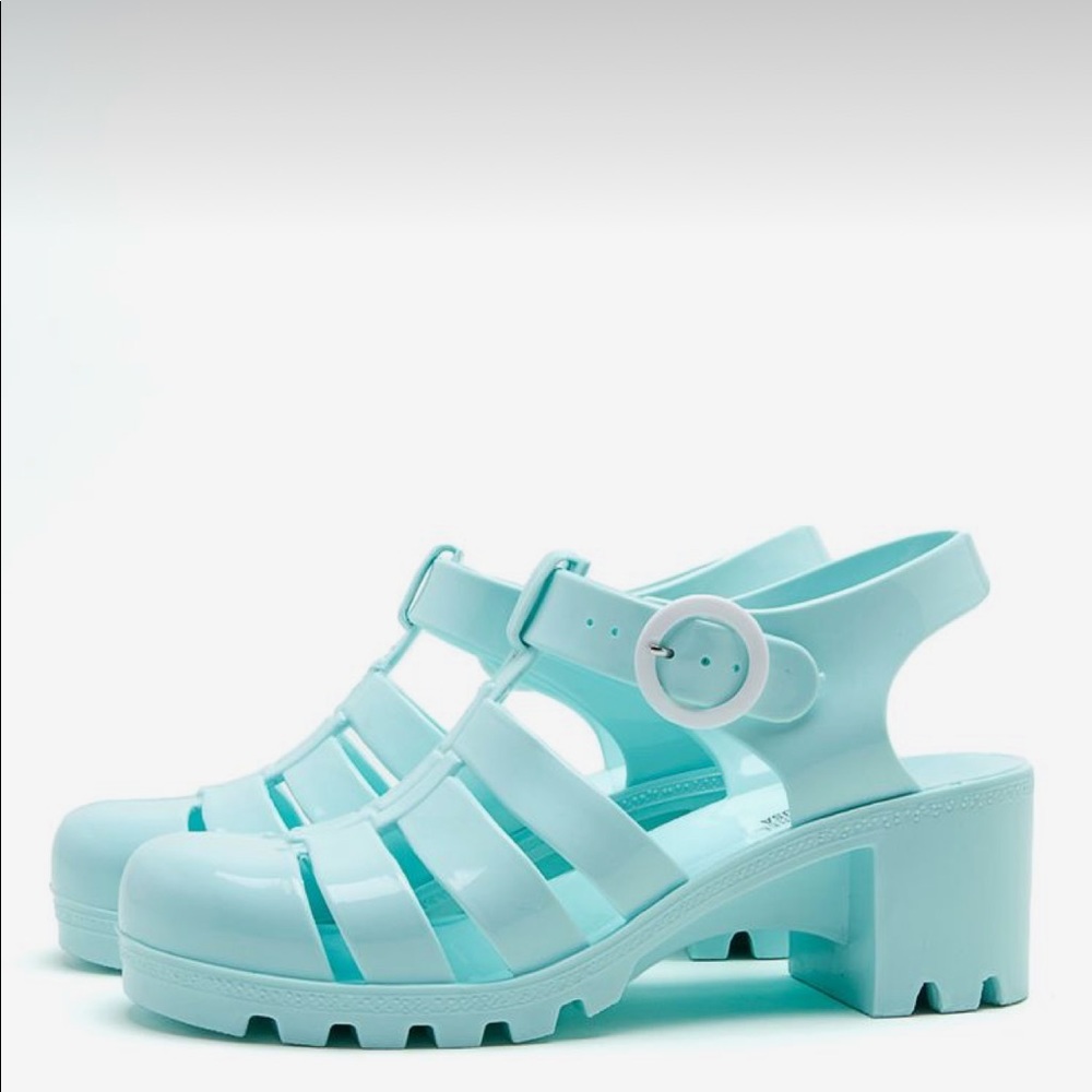 NWT American Apparel Women's Jelly Woven Heeled Sandals, Seafoam/blue, SIZE 10